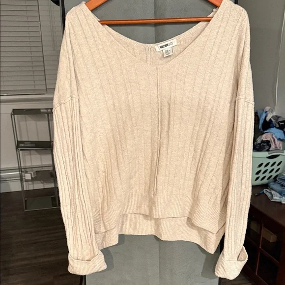 William Rast Beige Ribbed Off-Shoulder Sweater - Picture 1 of 2